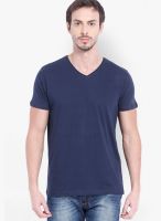 Highlander Blue Solid V Neck T-Shirt