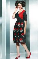 Inddus Black Colored Embroidered Skater Dress