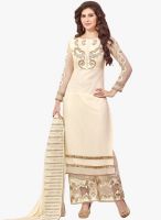 Inddus Cream Embroidered Dress Material