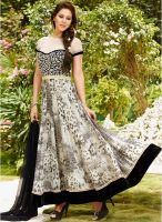 Inddus Off White Embroidered Dress Material