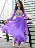 Inddus Purple Embroidered Dress Material