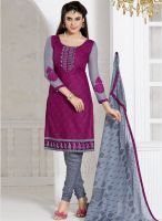 Inddus Wine Embroidered Dress Material