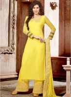 Inddus Yellow Embroidered Dress Material