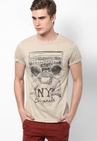 Jack & Jones Grey Printed Round Neck T-Shirts