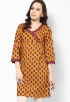 Jaipur Kurti Mustard Yellow Printed Kurtis