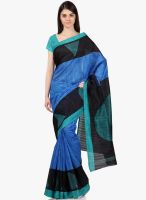 Janasya Blue Striped Saree