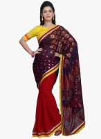 Janasya Maroon Printed Saree