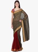 Janasya Maroon Striped Saree