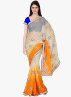 Janasya Orange Embroidered Saree