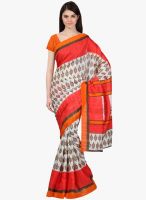 Janasya Orange Printed Saree