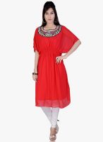 Jazzup Red Embroidered Kurta