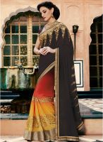 Kalista Fashions Brown Embroidered Saree