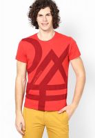 Lee Red Printed Round Neck T-Shirts