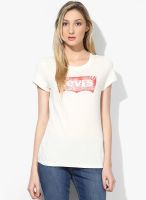 Levi's Off White Solid T Shirt