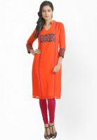 Libas Orange Embroidered Kurtas