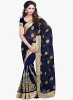 Lookslady Navy Blue Embroidered Saree