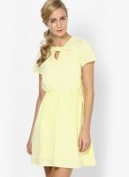 MANGO-Outlet Yellow Colored Solid Skater Dress