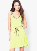 Mineral Green Colored Solid Skater Dress