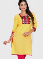 Mytri Yellow Embroidered Kurta