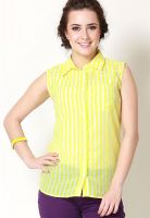 NINETEEN Sleeve Less Printed Yellow Shirt