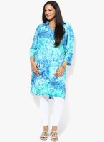 Pluss Aqua Blue Printed Kurtis