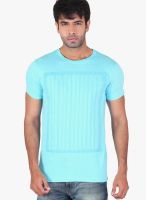 Radbone Aqua Blue Printed Round Neck T-Shirts