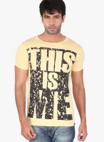 Radbone Yellow Printed Round Neck T-Shirts