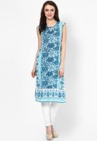 Rain & Rainbow Cotton Blue A-Line Kurta