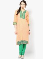 Rain & Rainbow Cotton Orange Straight Kurta