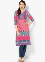 Rain & Rainbow Cotton Pink Straight Kurta