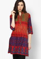 Rain & Rainbow Cotton Red Straight Kurta