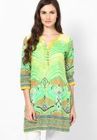 Rain & Rainbow Green Printed Kurta