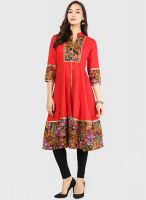 Rain & Rainbow Red Printed Anarkali