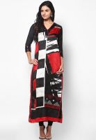 Raindrops Black Embellished Abstract Print Bhagalpuri Silk Kurta