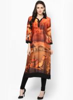 Raindrops Brown Digital Print Art Crepe Kurta