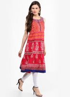 Rangmanch By Pantaloons Cotton Blend Pink Kurti