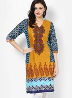 Shree Mustard Yellow Printed Kurtis