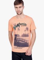 Slub Orange Printed Round Neck T-Shirts