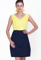 Sugar Her Yellow Colored Solid Skater Dress