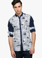 Teemper Printed Navy Blue Casual Shirt