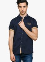 Teemper Solid Navy Blue Casual Shirt