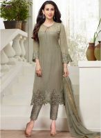 Thankar Grey Embroidered Dress Material