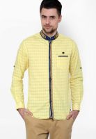 The Indian Garage Co. Yellow Check Slim Fit Casual Shirt