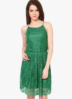 The Vanca Green Colored Embroidered Skater Dress