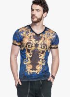 Tinted Blue Printed V Neck T-Shirts