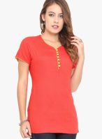 Titch Button Orange Solid Kurtis