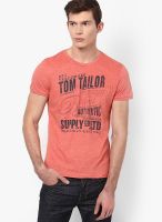 Tom Tailor Red Round Neck T-Shirt