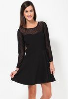 Tonga Polka Dot Print Black Dress With Mesh Open Back