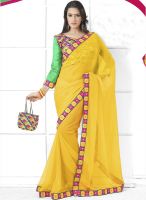 Touch Trends Yellow Embroidered Saree