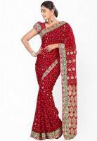 Triveni Sarees Maroon Embroidered Saree